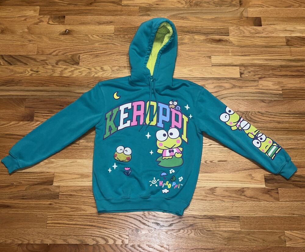 Sanrio Keroppi Graphic Hoodie Sweatshirt Fleece Sherpa Lined Hoodie Size XS